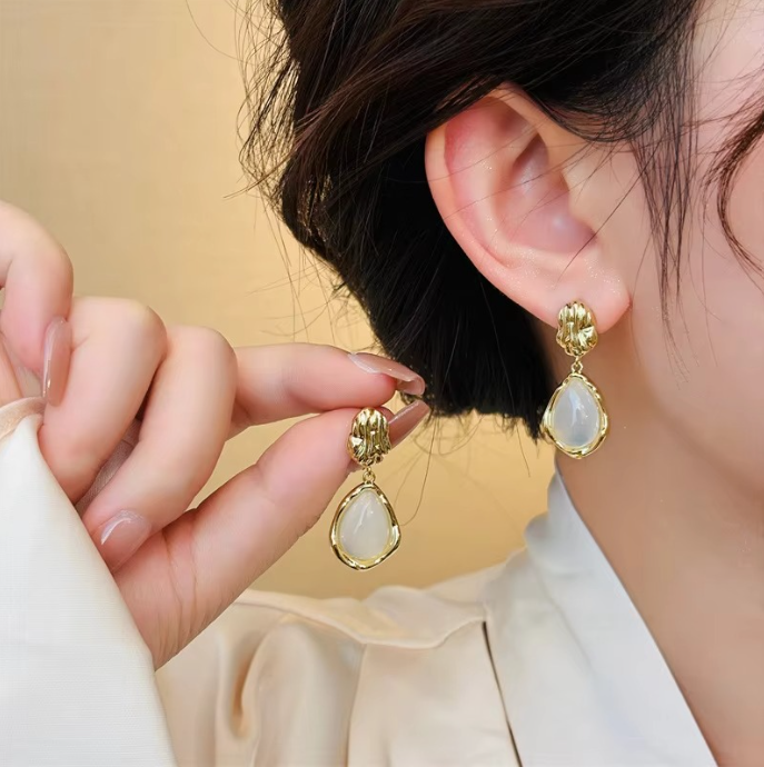 Beautiful Golden Water Droplet Opal Earrings