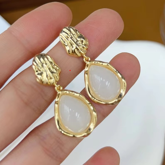Beautiful Golden Water Droplet Opal Earrings