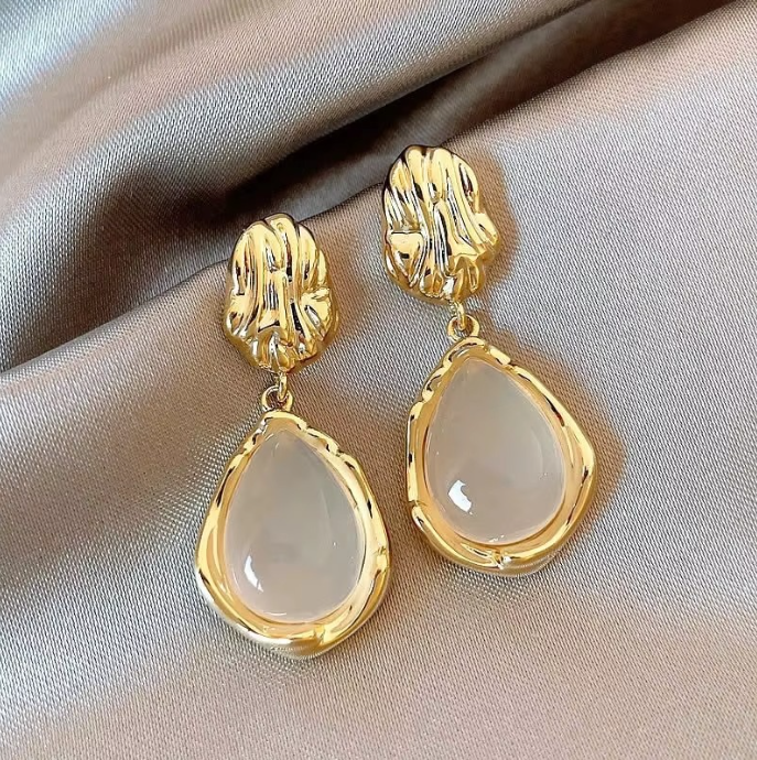 Beautiful Golden Water Droplet Opal Earrings