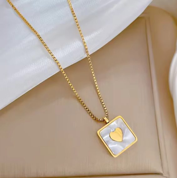 Heart Shaped Opal Pendant on a Chic Square Necklace
