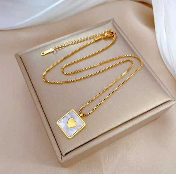Heart Shaped Opal Pendant on a Chic Square Necklace