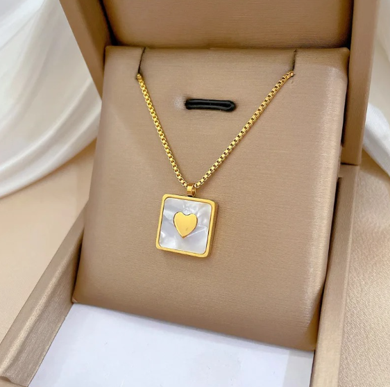 Heart Shaped Opal Pendant on a Chic Square Necklace