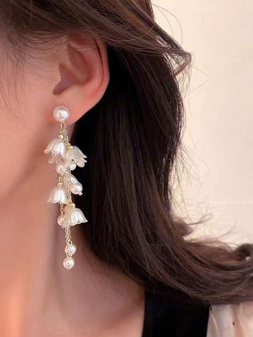 Beautiful Long Earrings with Lily Flower Tassels