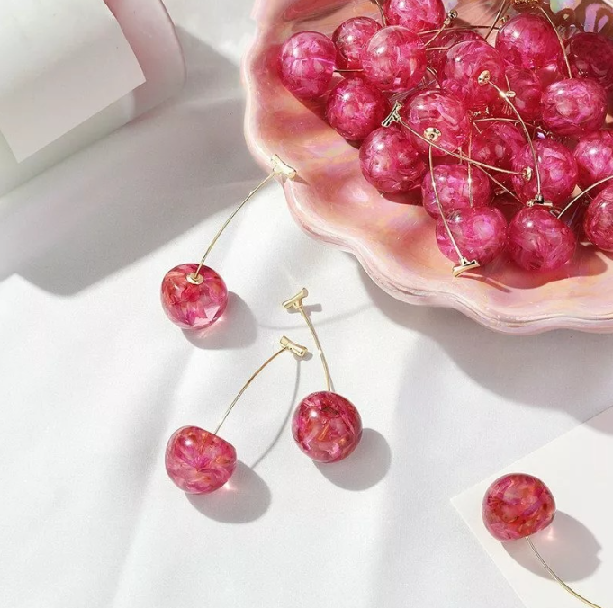 Beautiful Resin Earrings with Cherry Design