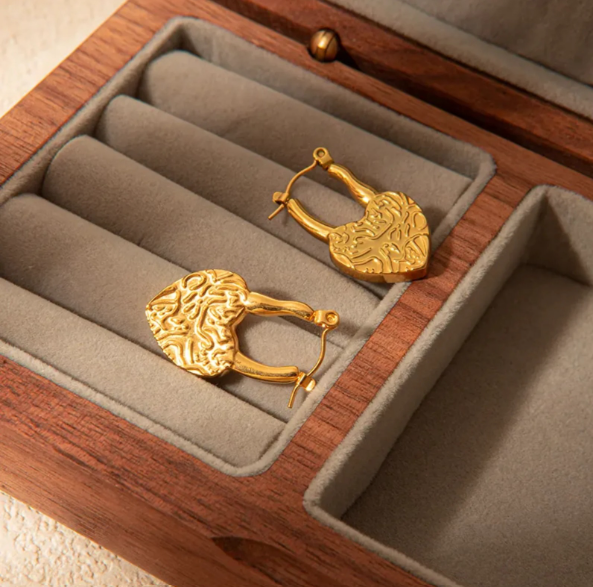 Textured Heart Lock Earrings with Intricate Detailing