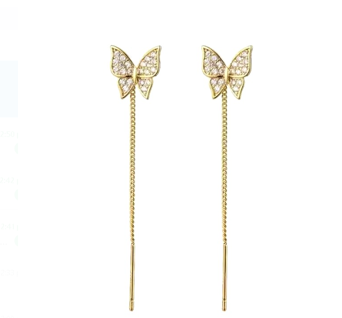 Beautiful Inlaid Zircon Butterfly Earrings with Delicate Tassels