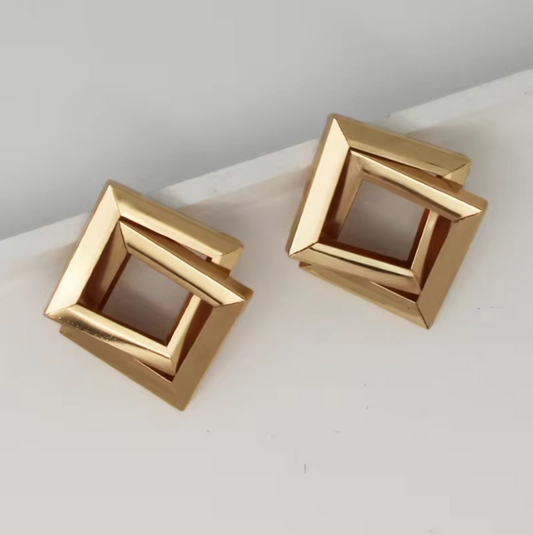 Eye Catching Oversized Double Layer Geometric Pattern with Dynamic Shapes Earrings