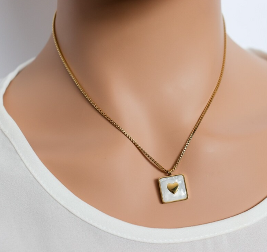 Heart Shaped Opal Pendant on a Chic Square Necklace