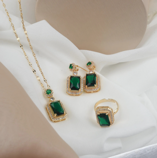 Stylish Jewelry Trio Featuring a Ring, Earrings, and Necklace (Jewelry Trio Set)