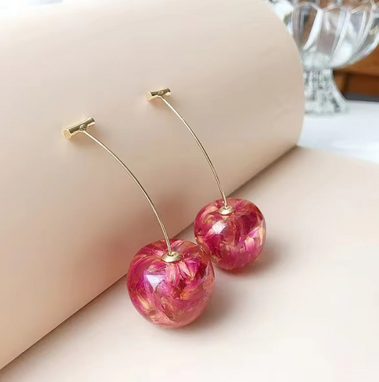 Beautiful Resin Earrings with Cherry Design