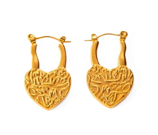 Textured Heart Lock Earrings with Intricate Detailing