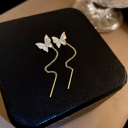 Beautiful Inlaid Zircon Butterfly Earrings with Delicate Tassels