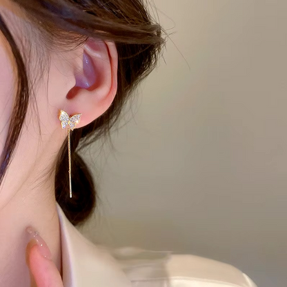 Beautiful Inlaid Zircon Butterfly Earrings with Delicate Tassels