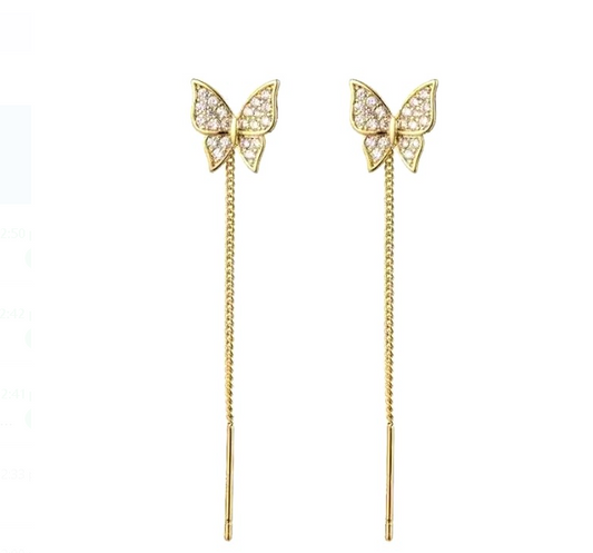 Beautiful Inlaid Zircon Butterfly Earrings with Delicate Tassels