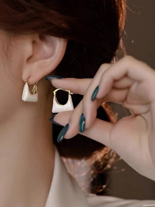 Multicolor enamel bag shaped stainless steel earrings for women