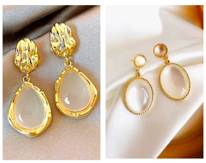 White and golden opal drop stainless steel earrings for women pack of 2