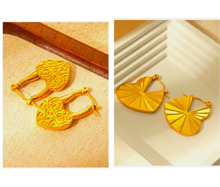 Golden brass heart lock earrings for women pack of 2