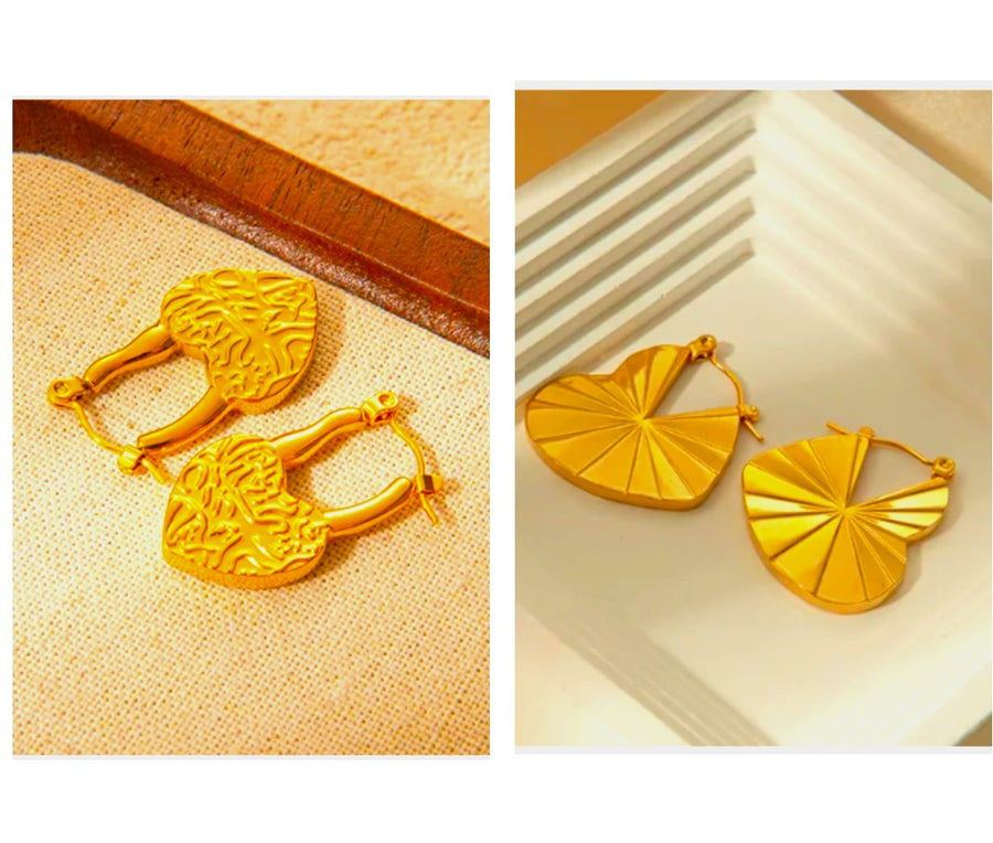 Golden brass heart lock earrings for women pack of 2
