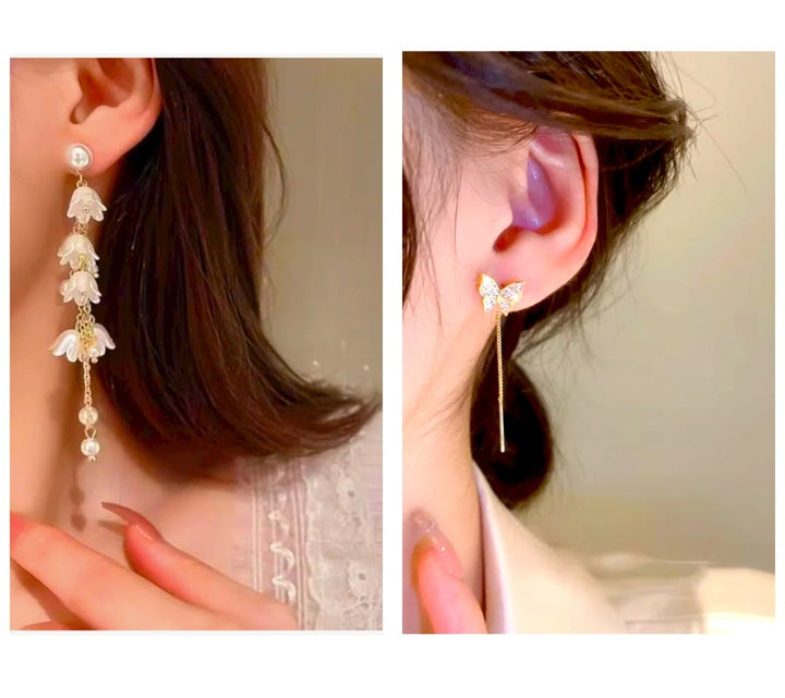 Golden and white zircon butterfly stainless steel earrings for women pack of 2
