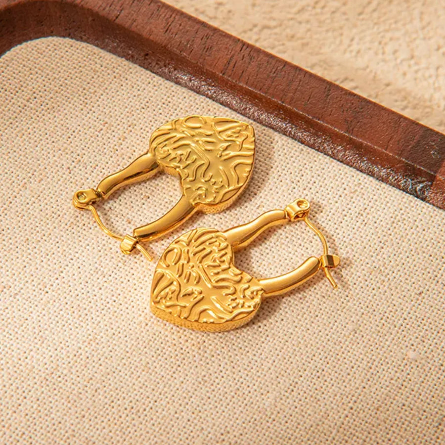 Golden brass heart lock earrings for women
